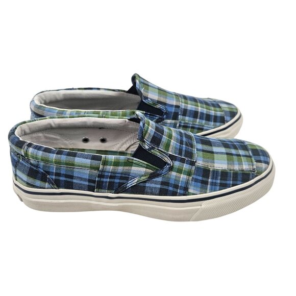 Sperry Top Sider Boat Shoes Mens Size 9.5 M Blue Green Plaid Slip-On Canvas - Picture 7 of 9